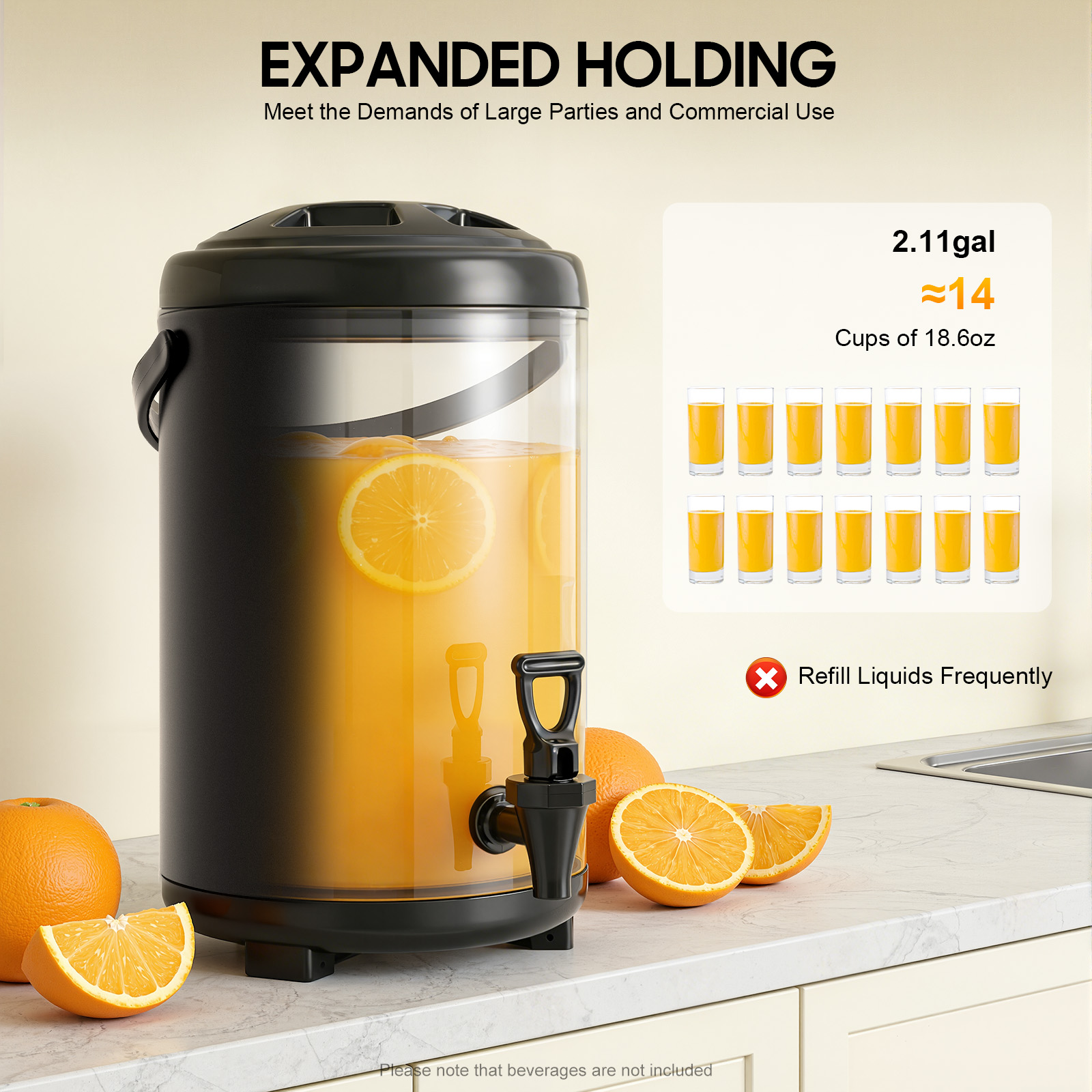 Cold Drink Dispenser - 10L Thermal Barrel No Temperature Gauge,