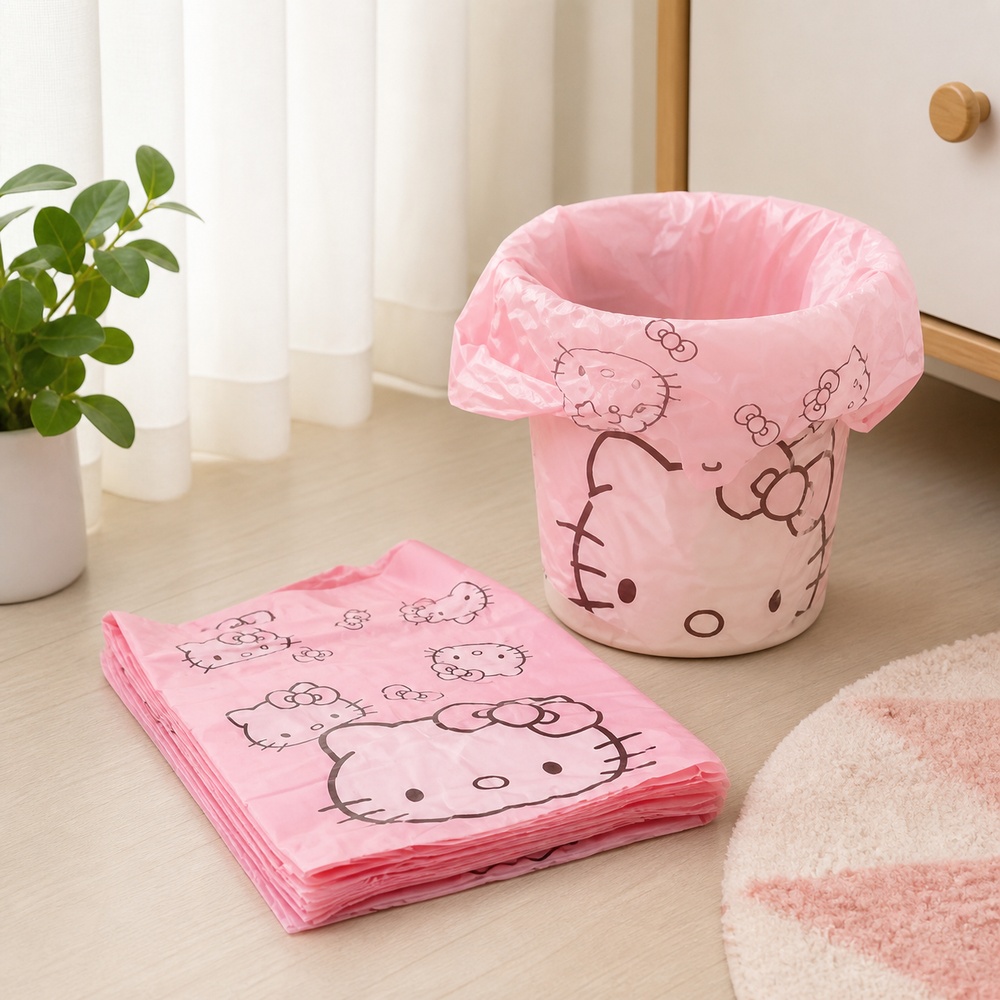 Commercial Kitchen Trash Can - Pink Cartoon Cat Printed Vest Trash