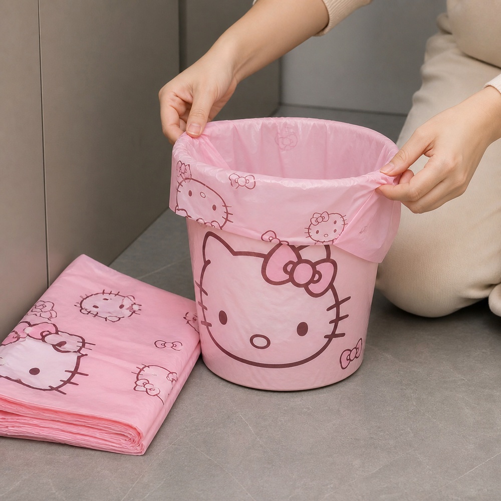 Pink Cartoon Cat Printed Vest  - Commercial Kitchen Trash Can ulasan dan harga